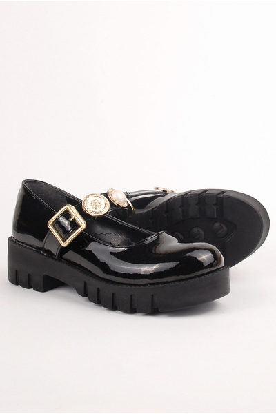 Rıdvan Çelik Girl's Black Patent Leather Casual Ballerinas and School Shoes
