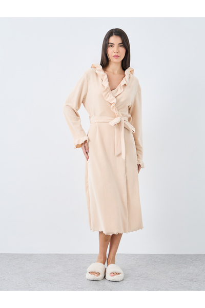 Styli Ruffle Edge Soft Fleece Hooded Robe