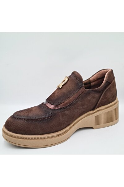 Mammamia D25Ka-7105 Brown Nubuck Genuine Leather Elastic Anatomical Insole Women's Daily Casual Shoes