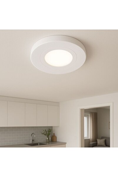 GLOWELL 20cm Çap 9w Beyaz Ahşap Tavan Armatür, 9w Beyaz Led Işık, Tek Vida Mo...