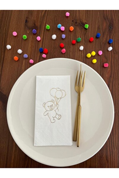 kidspartim مناديل مطوية مطبوعة على شكل دب أبيض لطيف مطلية بالذهب، 16 قطعة