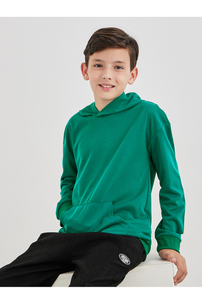 Styli Teen Green Relaxed Fit Hoodie with Front Pocket