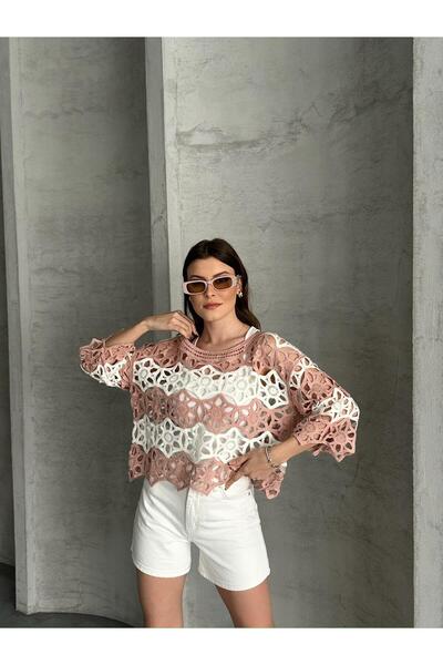 FioraWear Women's Floral Motif Knitted Detailed Summer Top