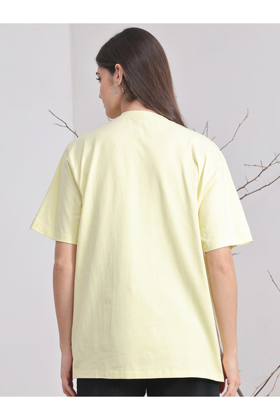 Door74 By Styli Women Yellow Oversized Graphic Print T-Shirt