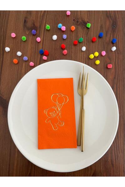 kidspartim مناديل مطوية مطبوعة على شكل دب لطيف باللون البرتقالي مع طلاء ذهبي،...