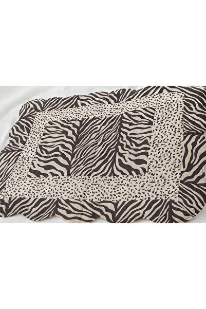 Gül Pamuklu Çift Taraflı Yatak Örtüsü Kahve Zebra Desen + 2 Yastık Kılıfı Modern Şık Çift Kişilik Takım