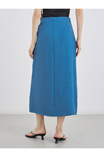 Take Two By Styli Blue Solid A-Line Midi Skirts
