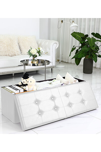 Deuba 2-seater bench with storage space, 100 L, Foldable lid, White, 80 x 40 x 40 cm