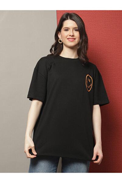 Door74 By Styli Women Black Oversized Graphic Print T-Shirt