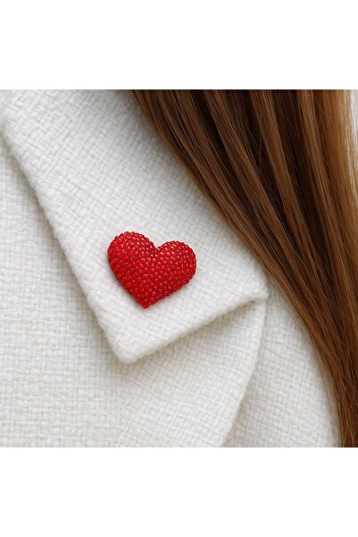 BY YASİN TOPÇU Kırmızı Kristal Kalp Broşu