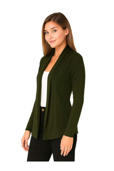 PAUSE By Styli Olive Solid Open Front Shrug