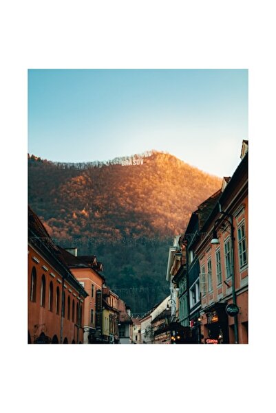 OEM Tablou Canvas, Arhitectura Peisaj urban munti la apus semn oras Brasov Romania, 100x70 cm