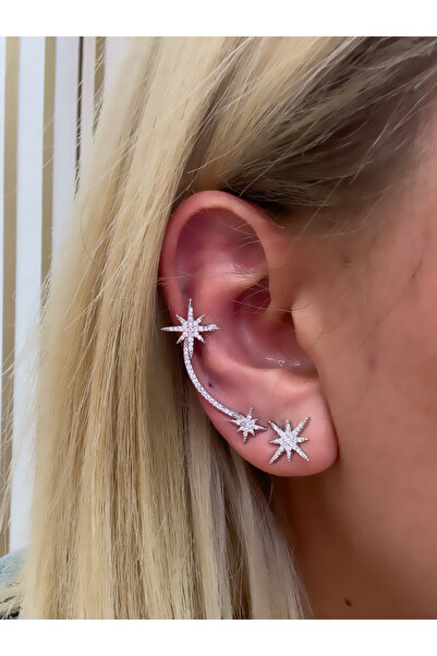 Hicrans Takı KUTUP YILDIZI MODEL KÜPE VE EAR CUFF KIKIRDAK KÜPE SET