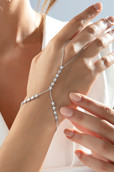 SARIASLAN Rodyumlu 925 Ayar Gümüş Yıldız Zirkon Taşlı Şahmeran Bileklik