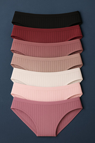 NIA UNDERWEAR 7’li Ribana Dokulu Fitilli Bikini Kesim Kadın Külot Seti