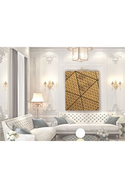 OEM Pictură pe pânză, Triunghiuri aurii abstracte 3D, 100x70 cm