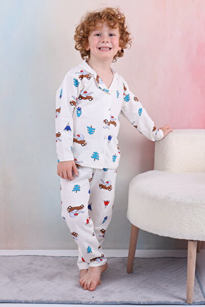Beka Kids Erkek Çocuk Önden Düğmeli Desenli Pijama Takımı %100 Pamuklu Pijama Takımı