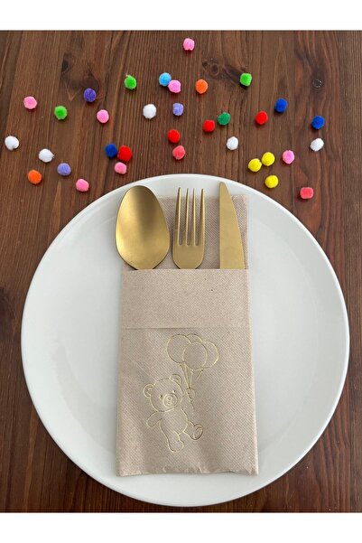 kidspartim مناديل ورقية مطبوعة على ورق كرافت مع نقش دب لطيف مطلي بالذهب مع جي...