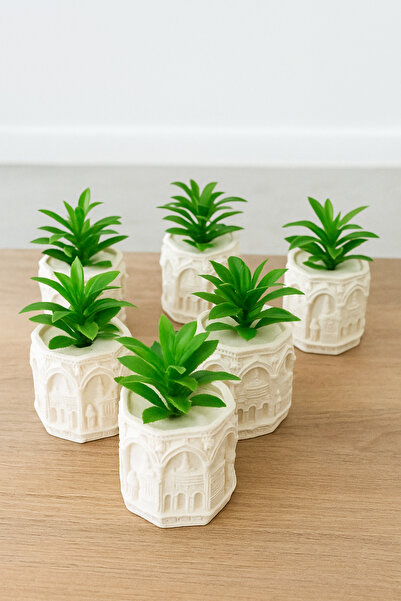 Handmade Bellevie Decor Yapay Sukulent – Kabartmalı Beyaz Saksı