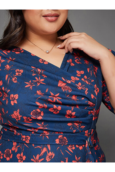 Miss Chase By Styli Plus Size Floral Print Wrap Midi Dress