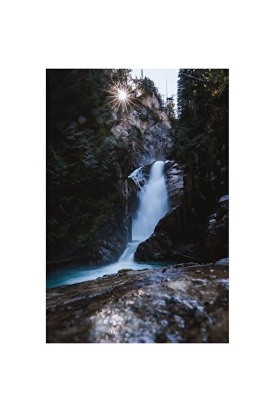 OEM Tablou Canvas, Peisaj cascada cu soare, 100x70 cm