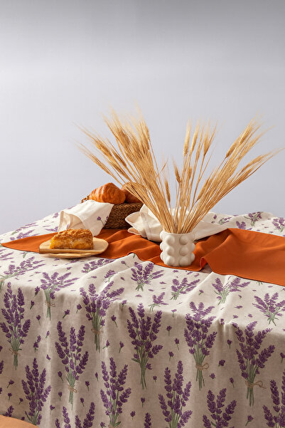 Sheri Home Ham Kumaş Lavanta Desenli Masa Örtüsü – %100 Pamuk