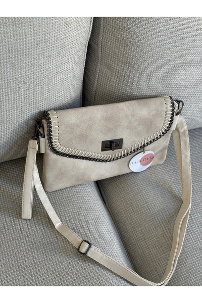 BAGLOVİS Thin Elegant Beige Women's Handbag with Two Pockets En27 Boy18