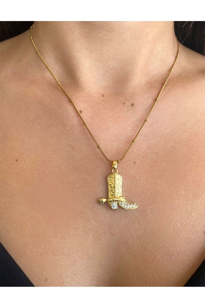 milayk Gold Steel Necklace with Boot Detail