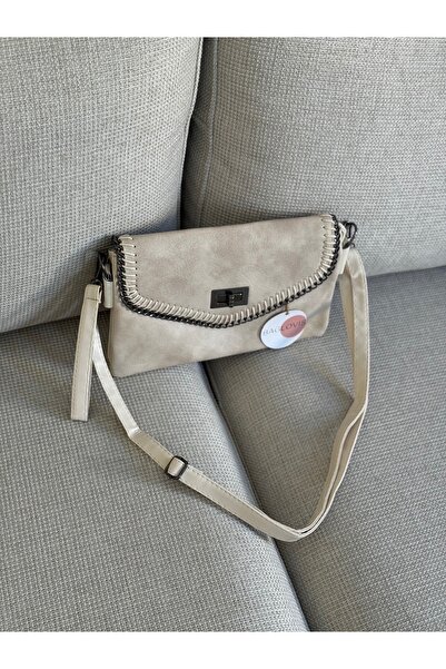 BAGLOVİS Thin Elegant Beige Women's Handbag with Two Pockets En27 Boy18