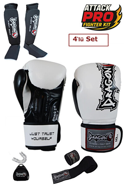 Dragondo Dragon Attack 5 Plus Profesyonel Boks Eldiveni 4'lü Set Boks Eldiveni Kaval Koruyucu Bandaj Dişlik