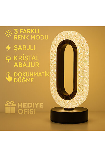 hediyeofisi Hediye Ofisi | Kristal Masa Lambası – Şarjlı, Dokunmatik, 3 Renk ...