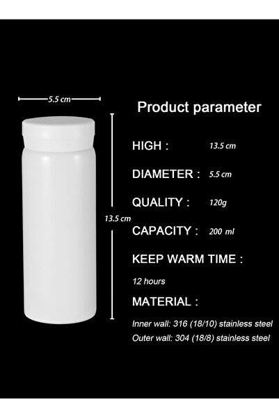 Alvora Mini Termos Paslanmaz Çelik Su Termos, Sıcak Ve Soğuk İçecekler İçin Vakum Termos 200 ml