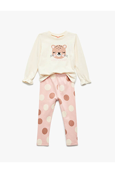 Koton Beige Baby Girl Top and Bottom Set 6Wmg10121Ak