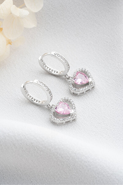 SAKLI TAKI 925 Ayar Gümüş Halkalı Kalp Küpe