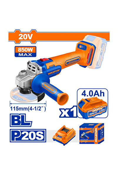 WADFOW WADFOW WLAP5421 4.5" (115mm) 20V 850W Cordless Angle Grinder (Product includes charger and one battery.)