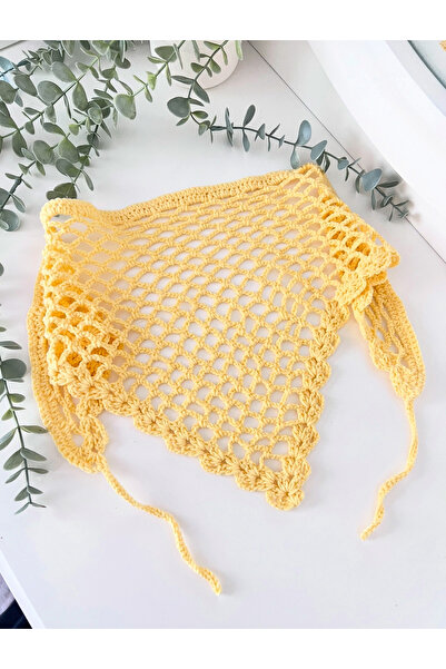 NEES OFFİCİAL Tereyağı sarısı bandana örgü bandana yazlıkbandana el yapımı