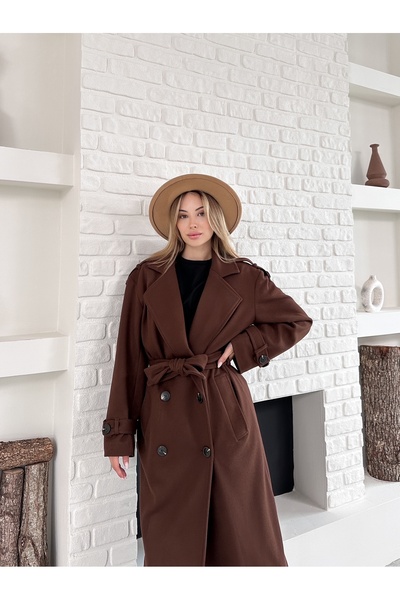 Ekim Store Παλτό με κουμπιά και ζώνη με λαβή καστανιάς
