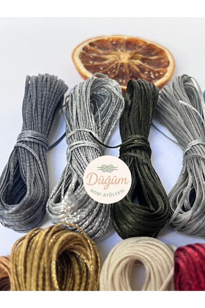 Düğüm Hobi Atölyesi 5 Metre 12 Renk 1 Mm Simli-Simsiz Karışık 60 METRE Mumlu İp Kolye Takı Deri Dikiş Bileklik İpi