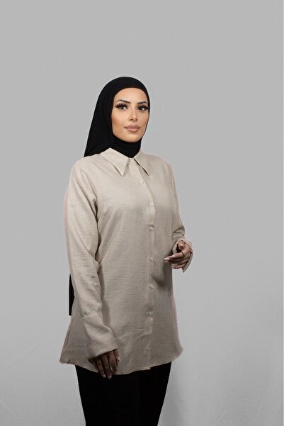 Nisaje Official Tesettür Gömlek Tam Kalıp Belden Oturtmalı Yılan Kol