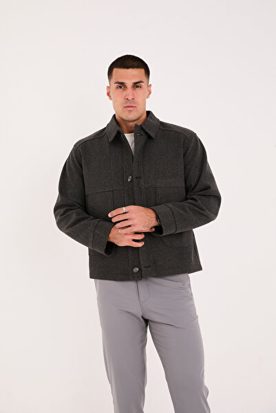 DC DRESS UP CLUB Men's Shirt Collar with Pocket Detail Oversays Eyebrow Coat