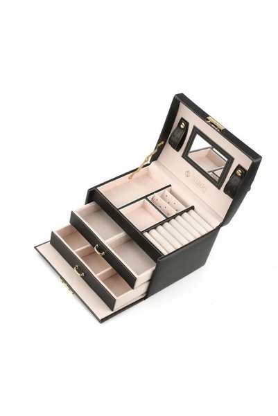 WTO Cutie bijuterii si organizator WTO, 3 nivele, 17.5 x 13.8 x 13.5 cm, Negru