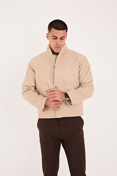 DC DRESS UP CLUB Men's Standing Collar Oversized Coat with Pocket Detail