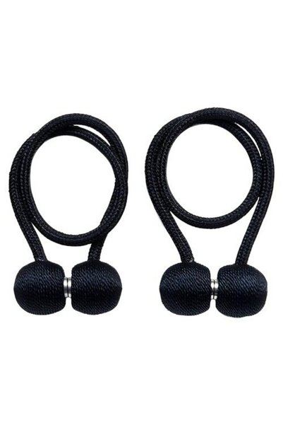 OEM Set pentru prindere perdele si draperii, 2 magneti decorativi, snur, Negru