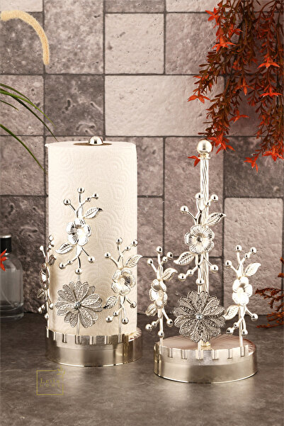 Leila Japanese Rose Metal Paper Towel Holder Silver Home Decoration