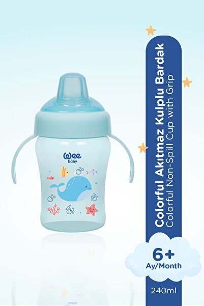 Wee Baby Colorful Akıtmaz Kulplu Antikolik Bardak 240 ml Mavi
