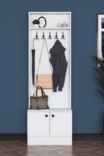 Rani Mobilya Rani P6 Modern Kapaklı Askılı Raflı Portmanto Vestiyer Beyaz M16