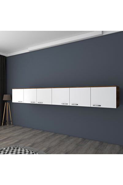 Rani Mobilya Rani Ba132 Gardırop Üst Modülü 6 Kapaklı Çok Amaçlı Dolap Minyatür Ceviz - Beyaz