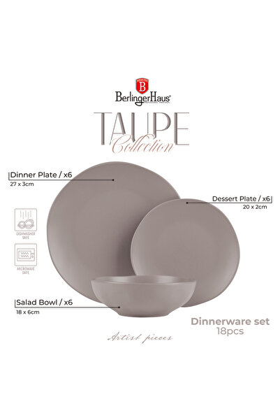 Berlinger Haus Dinner Set Of 18 Plates Set Dishwasher Microwave Safe Taupe Collection