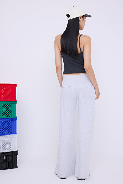 Trendyol Collection Teen Gray Melange Folded Waist Wideleg/Wide Leg Pants Twoaw26Pl00019