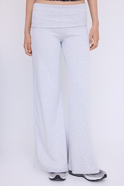 Trendyol Collection Teen Gray Melange Folded Waist Wideleg/Wide Leg Pants Twoaw26Pl00019